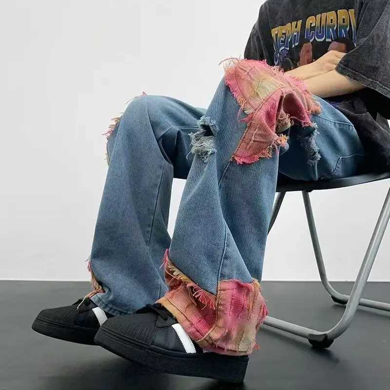 High Street Hip-Hop Flared Jeans for And Summer Street Design Splicing Mopping Pants for Outdoor Kpop Demon Halloween Jor D260320