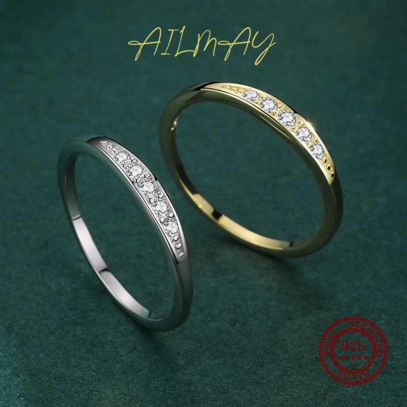 Ailmay 925 Sterling Silver Classic Simple AAAAA Level Dazzling Zirconia Finger Rings For Women Wedding Statement Jewelry H260320 - view 6