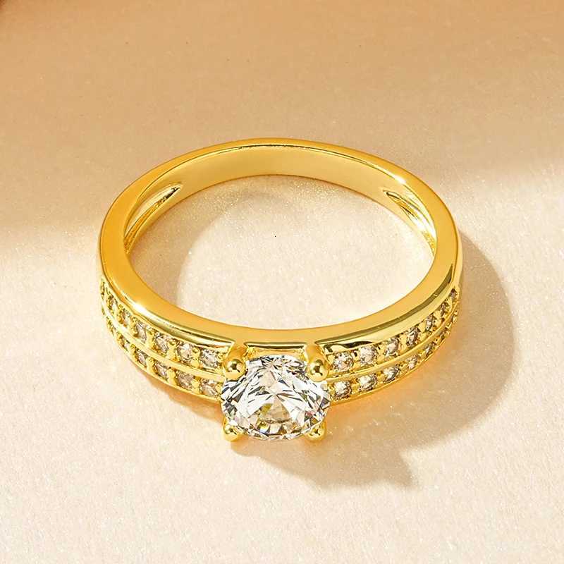 Rrjzz Brilliant 6mm Round CZ Simulated Diamond Wedding Ring 14K Gold-Plated Luxury Engagement Rings for Women Elegant Jewelry H260320 - view 4