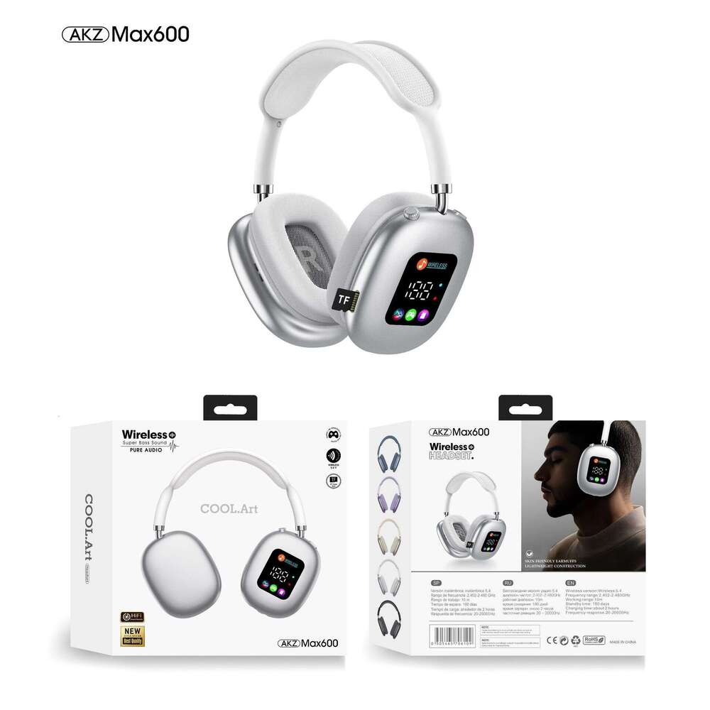 MAX600 Private Mold New Wireless Over Ear Bluetooth Headphones RGB LED Digital Display Support TF Card FM Radio HIFI Stereo Headset CKS