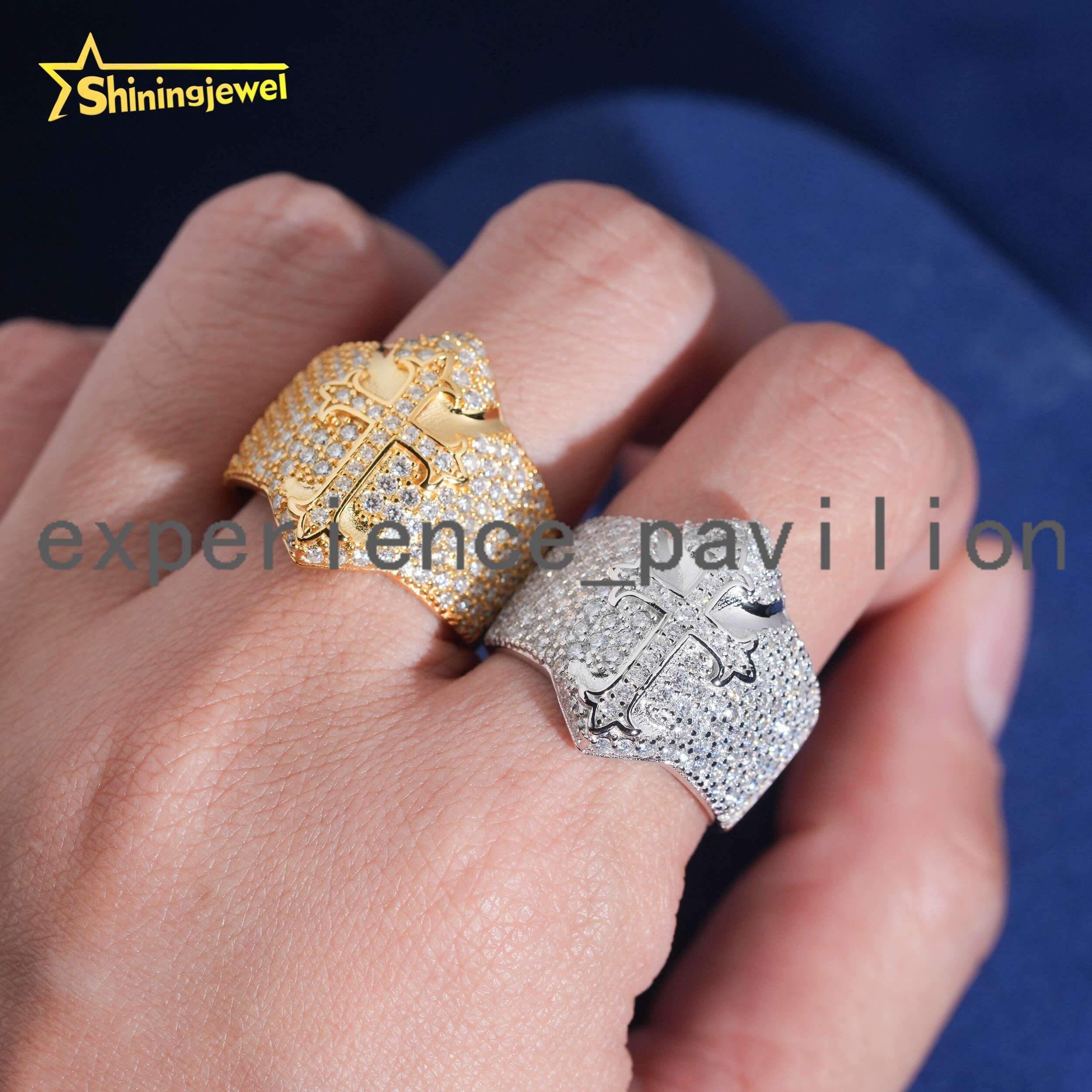 Iced Out Diamond Men Rings Silver 925 Fine Jewelry GRA Certificated Hip Cross Moissanite Ring Pass Diamond Tester
