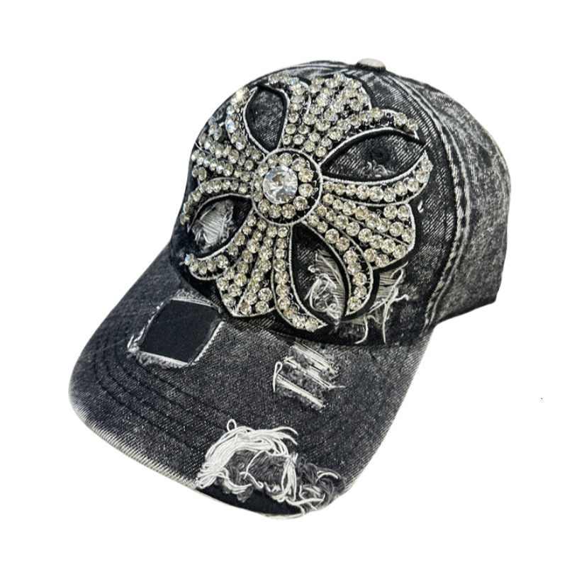 Free Shipping casquette luxe Rhinestone Cross Luxury Denim Baseball Cap - Spring/Summer Gradient Color, Heavy-Duty Fashion Design, Face-Slimming Sun H