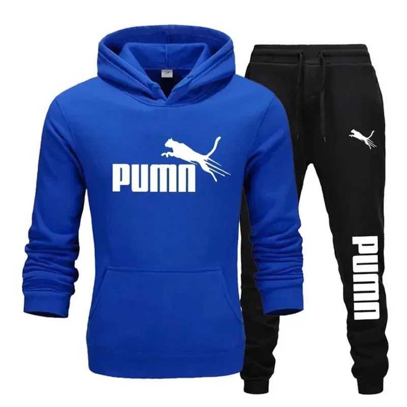 New Autumn and Winter Mens Pullover Hoodie Pants 2-piece Fashionable and Trendy Fitness Jogging Casual Sportswear Set M260320