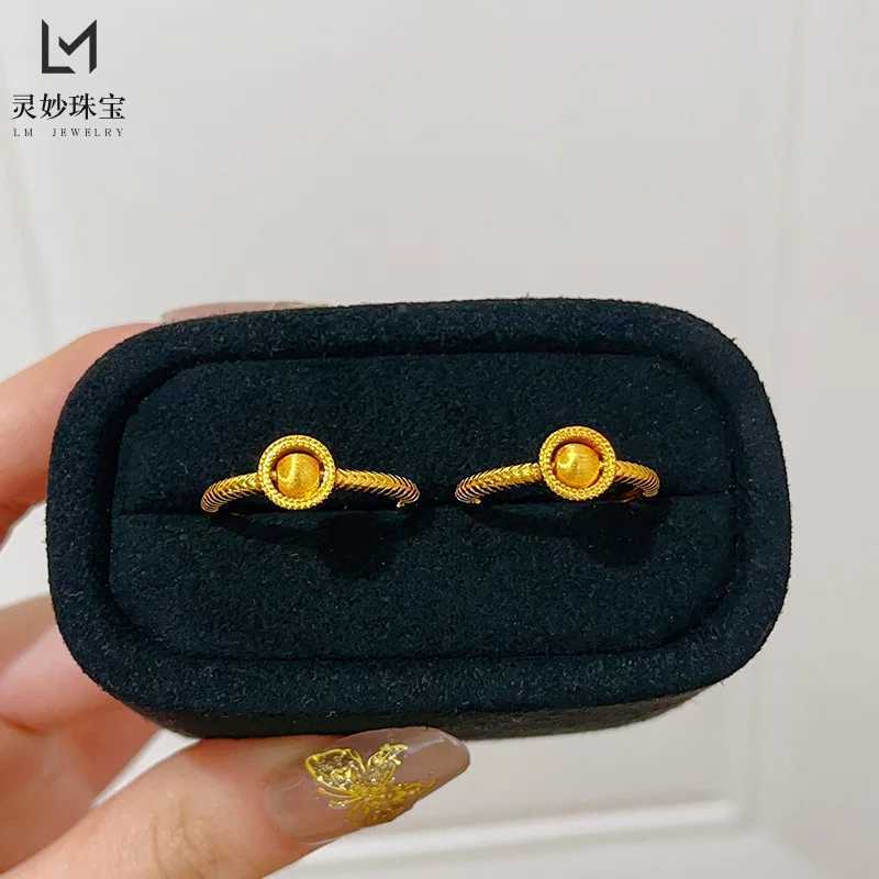 9999 24K real gold luxury jewelry rotatable ring to run when running the plain ring open ring simple temperament women H260320 - view 6