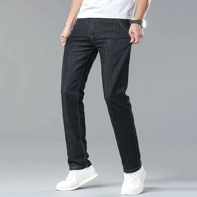 Male Fashion High Waisted Stretch Denim Pants Men Business Casual Straight Jeans High Quality Breathable Light Blue Trousers D260320