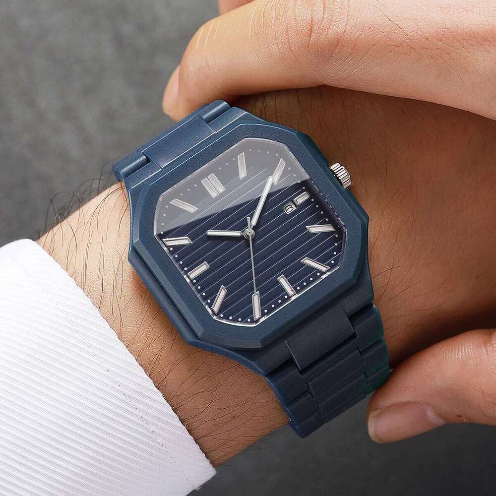 Fashion Square Dial Men Calendar Quartz Watches Casual Plastic Band Wristwatch for Man Clock Reloj Hombre Without Box