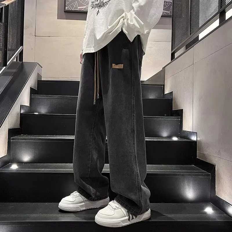 Men Summer Black Gray Jeans Fashion Trend Straight Leg Loose Denim Pants Male Comfortable Daily Commute Versatile Trousers D260320