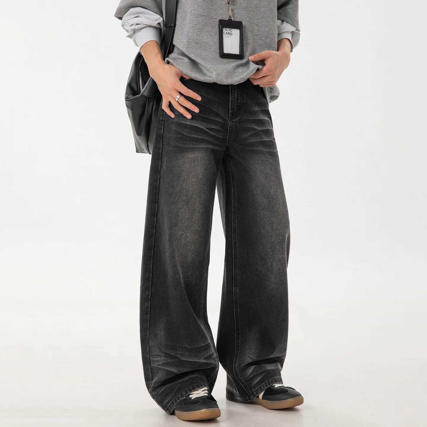 2025 New Style Washed Antique Style Casual Fashion Denim Pants for Men - Autumn Straight Pants - High Street Retro Loose Pants D260320