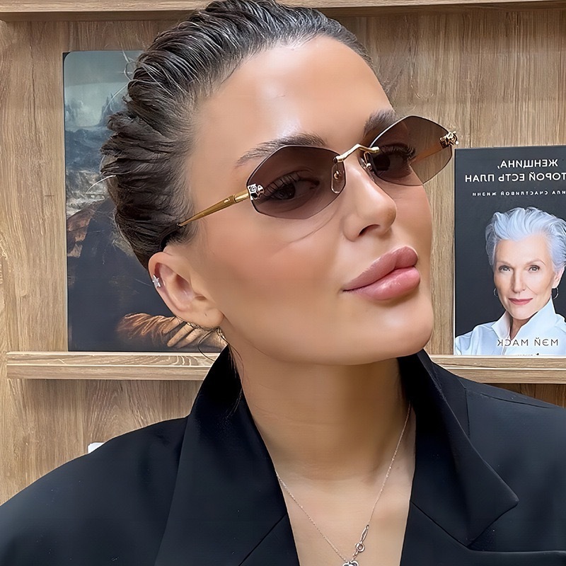 Luxury Brand Designer Jewelry Hot-Selling Rimless Sunglasses New Hot Girl Sunglasses European And American Personality Leopard Head UV Protection Sung