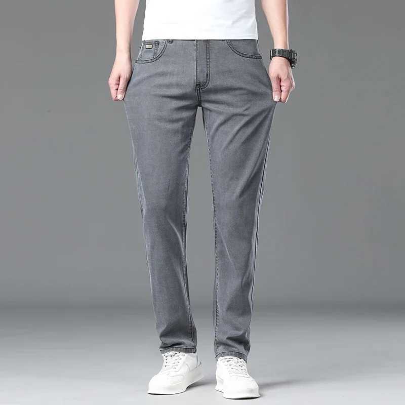 Summer Lyocell Ultra-thin Jeans Men Straight Stretch Breathable Denim Pants Fashion Business Casual Male Trousers Black Gray D260320