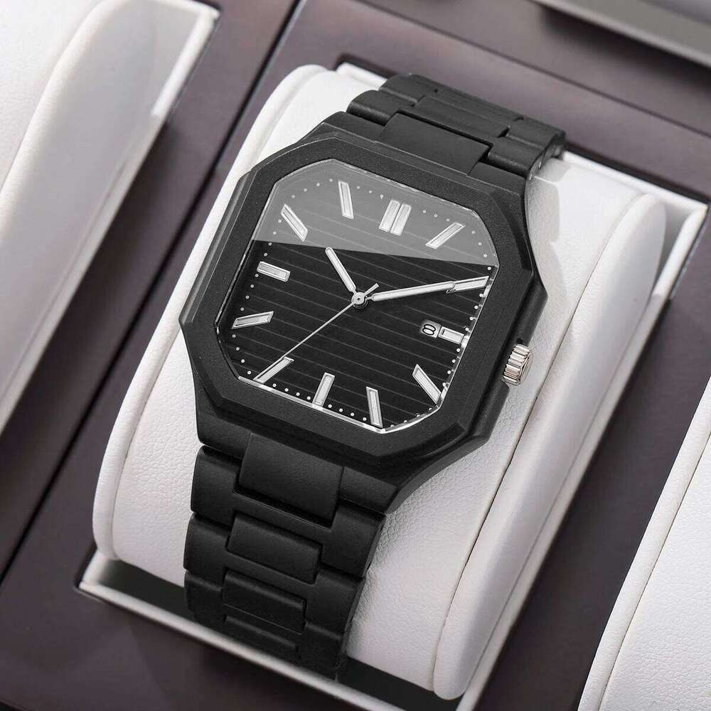 Fashion Square Dial Men Calendar Quartz Watches Casual Plastic Band Wristwatch for Man Clock Reloj Hombre Without Box