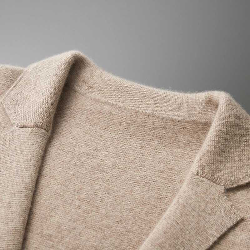 100 Merino Wool Sweater Mens Suit Collar Cardigan Pants Set Smart Casual Knitwear Autumn Winter Solid Coat Top Knit Trousers M260320