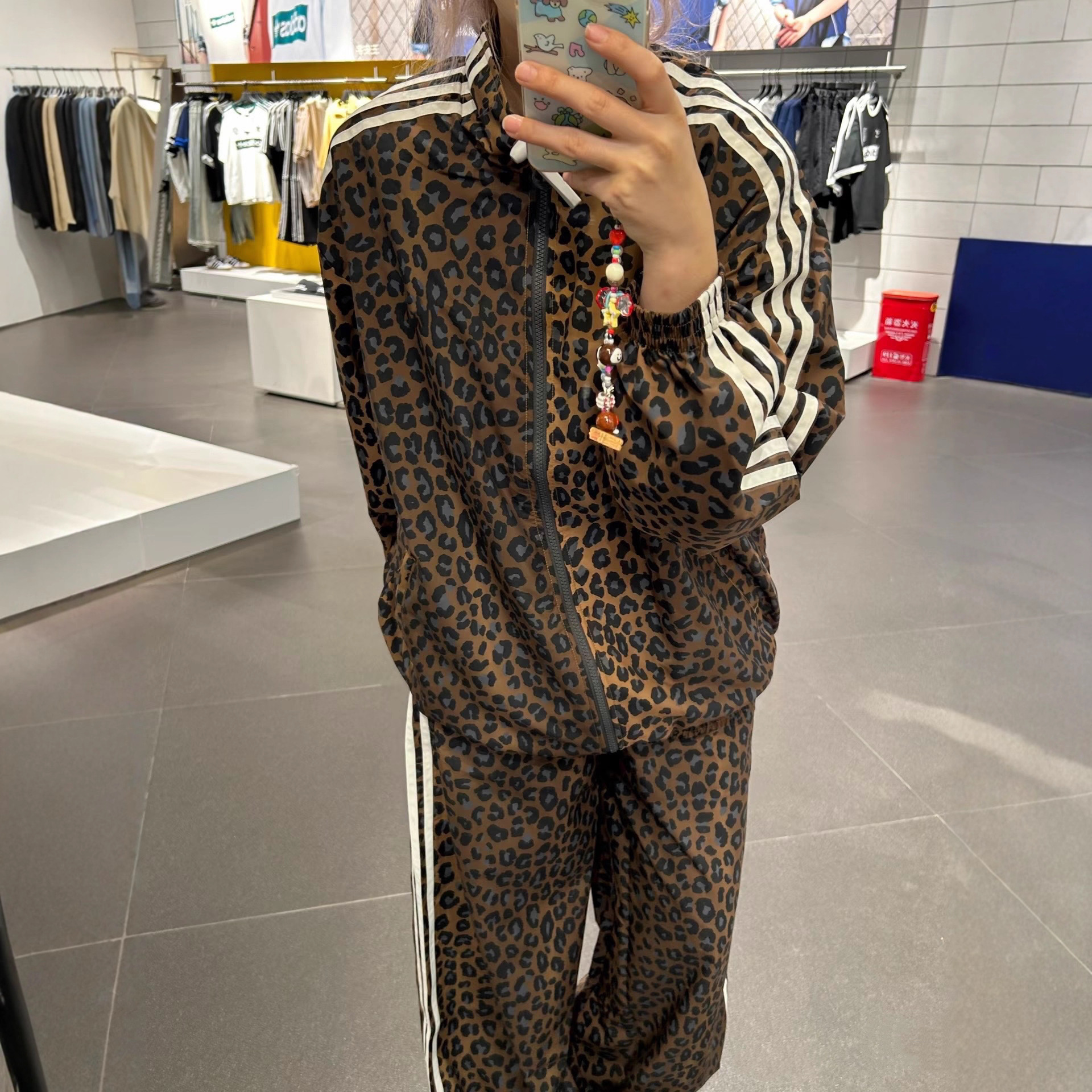 Women's Retro Leopard Printed Tracksuit Loose Versatile Fit Zipper Leopard Print Jacket Casual Fashion Slim Vintage High Street Set