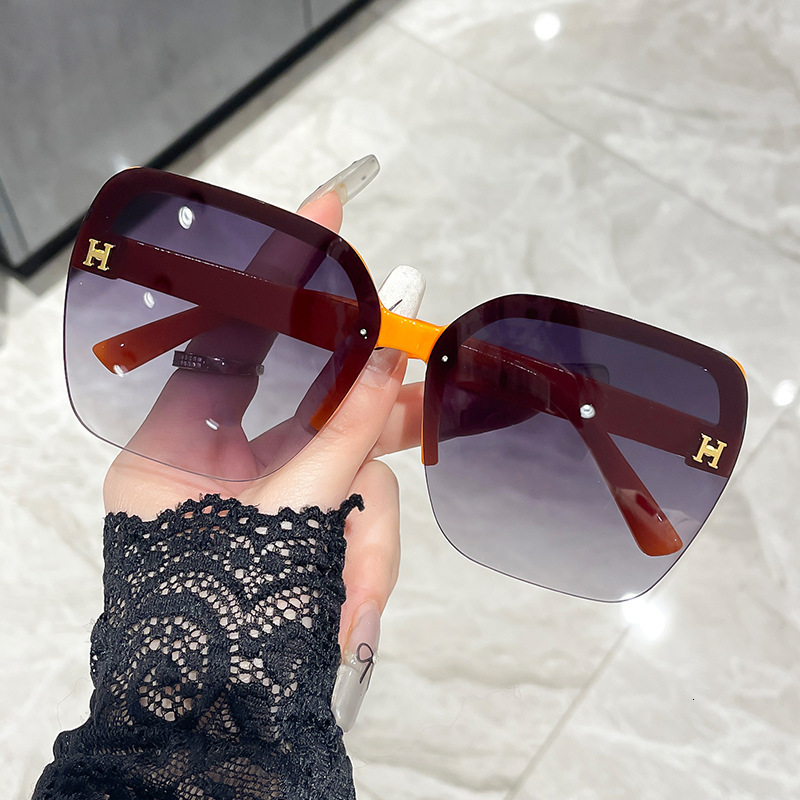 Luxury Brand Designer Jewelry New H Half Frame High-End Sunscreen Slimming HD Sunglasses Fashionable Style UV Protection Sunshade Glasses
