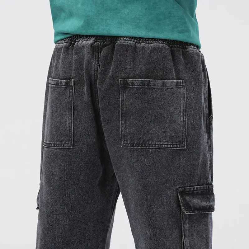 Mens Baggy Straight Cargo Jeans Elastic Waist Drawstring Casual Pants High Street Fashion Vintage Trousers Male Trendy Brand D260320