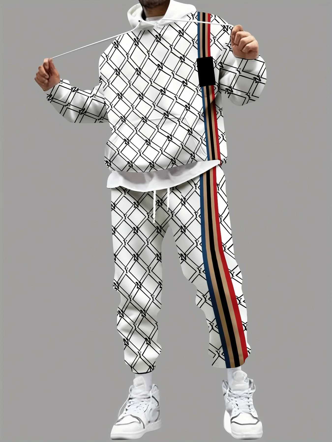 Autumn Winter Fashion Mens Tracksuit Hooded SweatshirtSweatpants Sports Suit Casual Jogger Sportswear 2 Piece Male Streetwear M260320