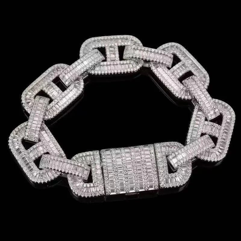 designer jewelry Men Bracelet Hip Hop 925 Silver VVS Iced Out 2 Tone GRA Moissanite Cuban Link Chain