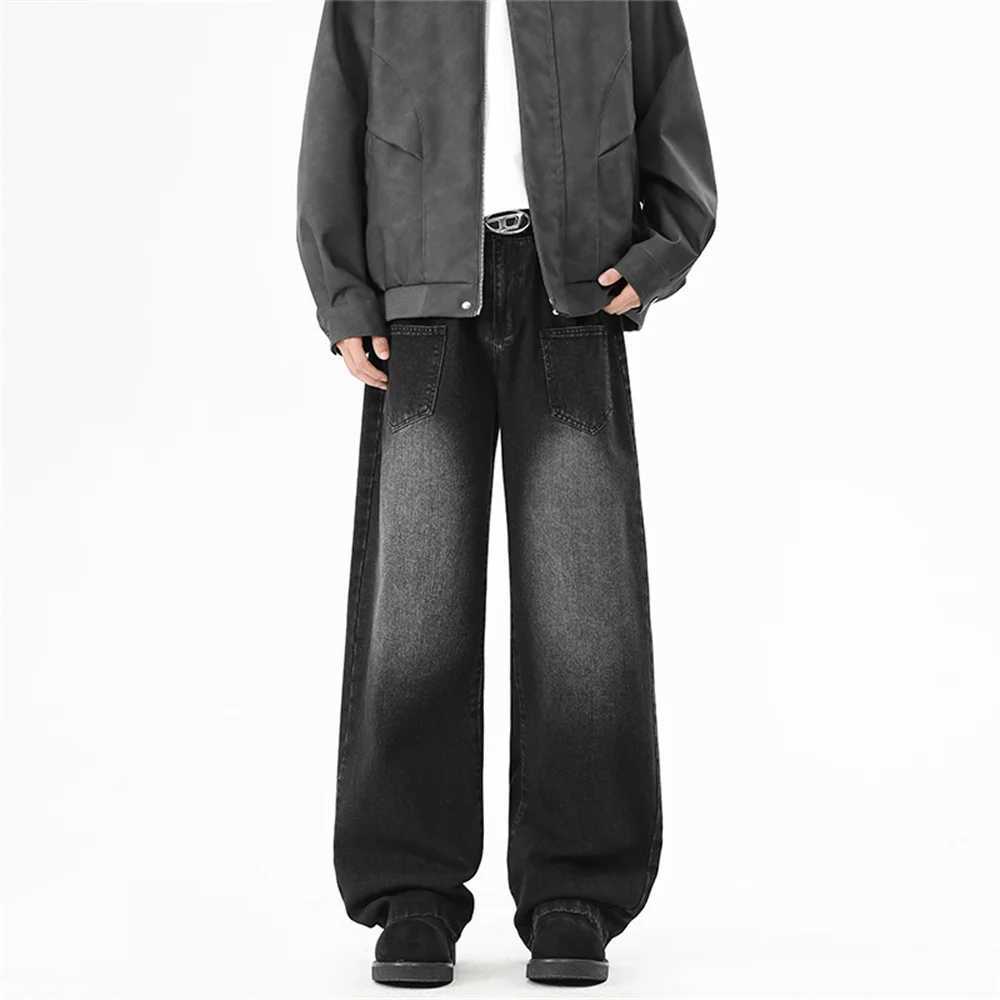 Wide-leg Retro Washed Denim Pants for Men Streetwear Jeans Man Fashionable Loose Straight-leg Jean Pants for All Four Seasons D260320