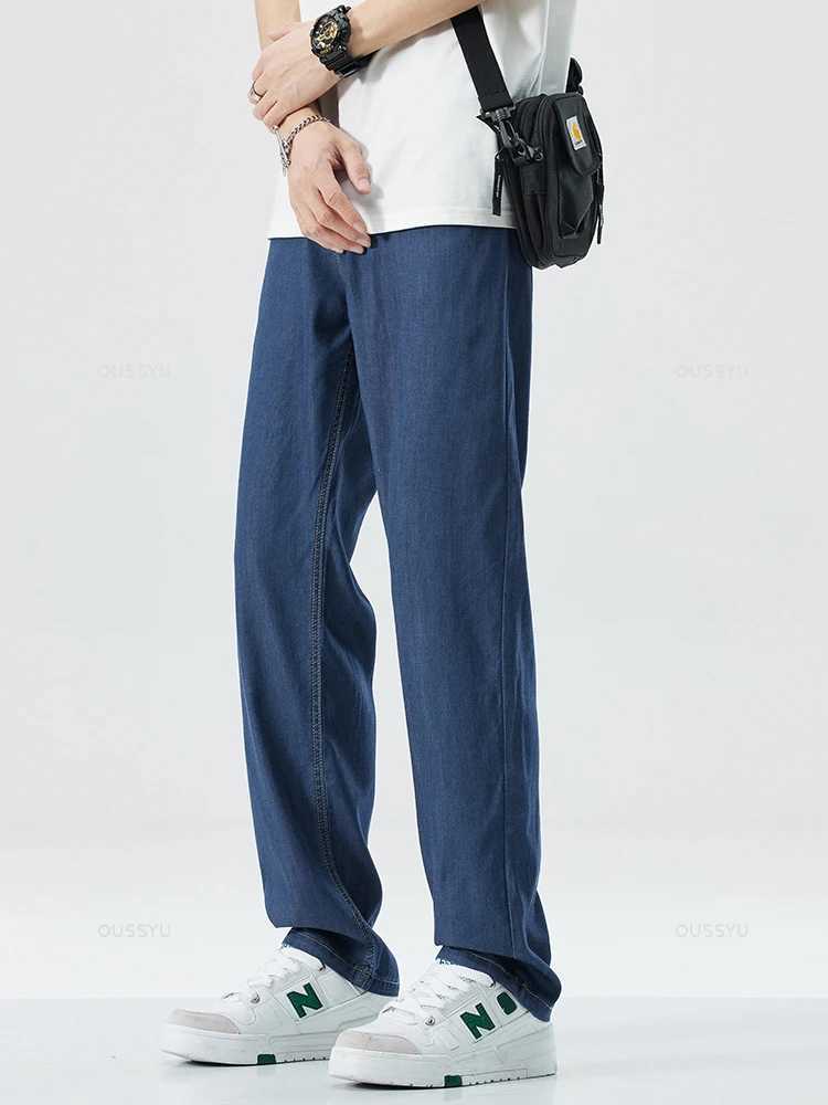 High Quality Brand Clothing Lyocell Fabric Mens Jeans Classic Business Straight Denim Pants Work Trouser Male Plus Size 40 42 D260320