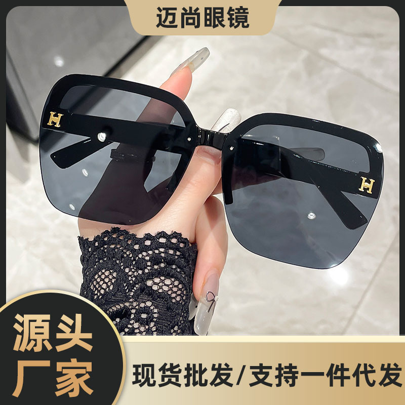 Luxury Brand Designer Jewelry New H Half Frame High-End Sunscreen Slimming HD Sunglasses Fashionable Style UV Protection Sunshade Glasses