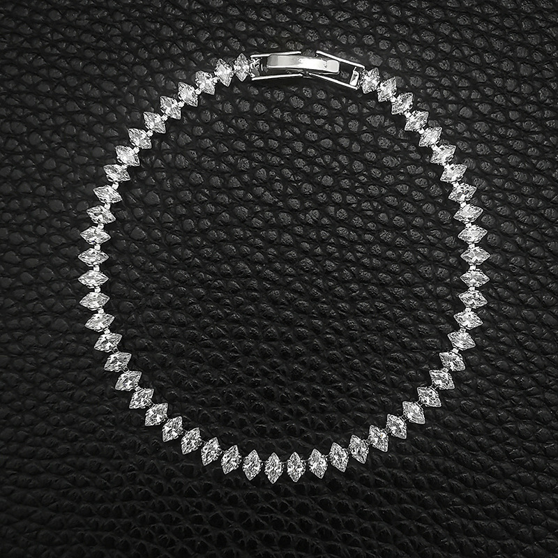 2.5X5mm Marquise Cut Diamond Tennis Bracelet Unique Design Sparkling CZ Bracelet For Women Dainty Fashionable Women's Accessories Silver Plated W