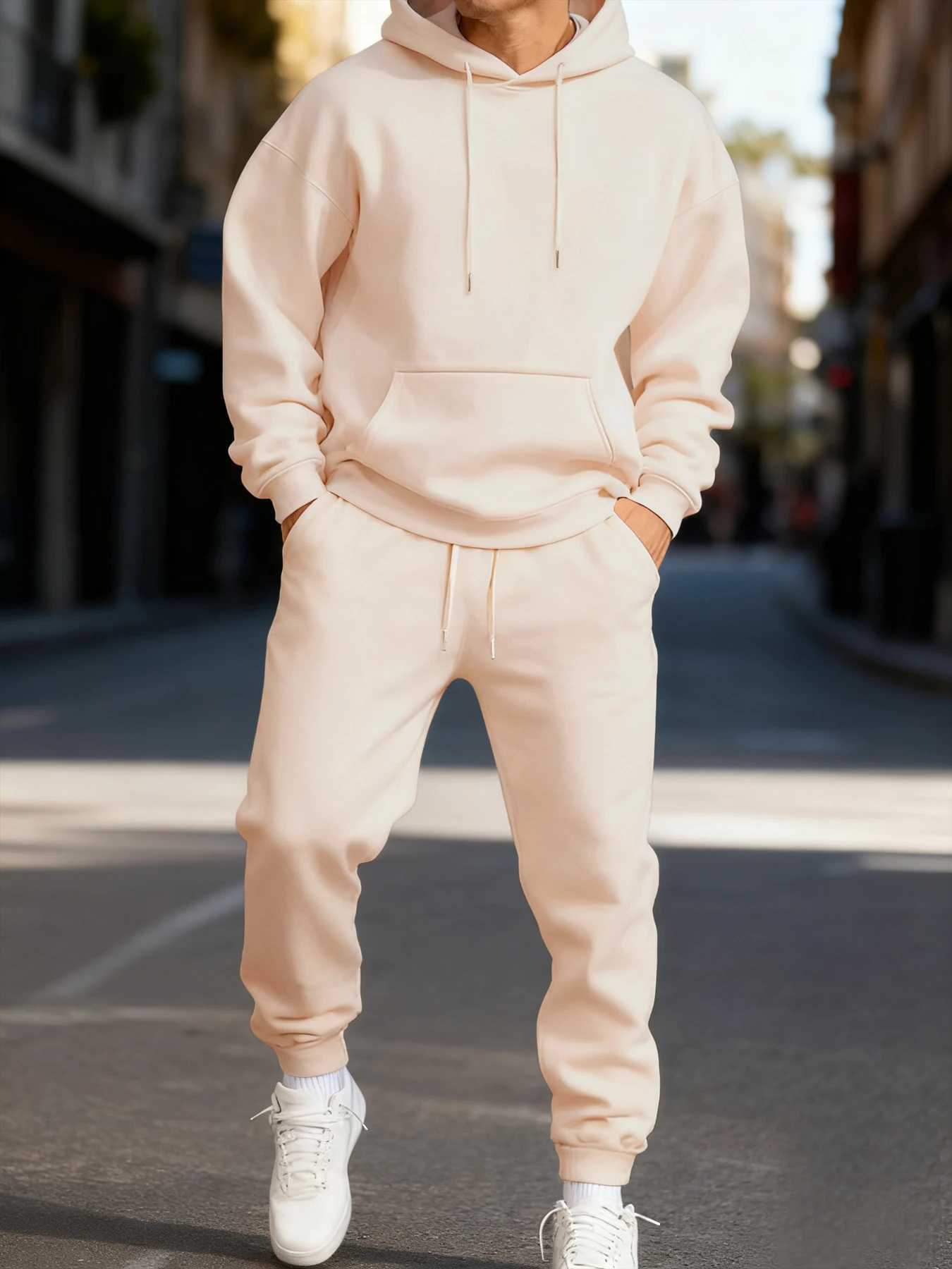 Mans Hoodie Set Winter Solid Color Two Pices Sets Long-Length Street Clothes Casual Sports Sweatpant Hoody Unisex Fashion Suit M260320