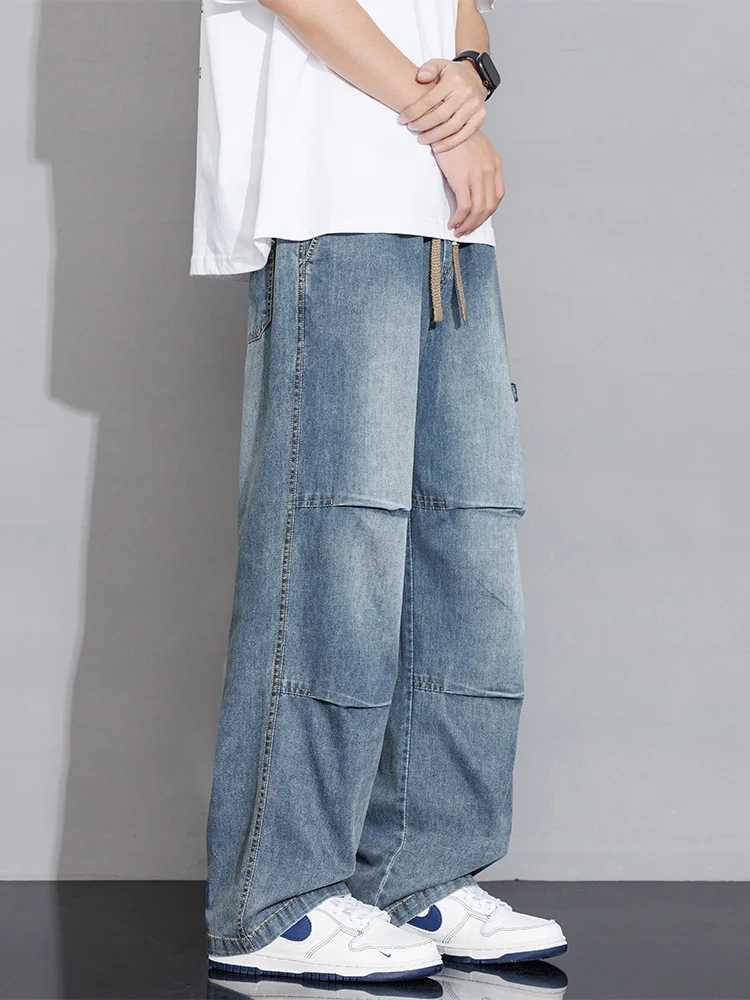 Mens Cargo Jeans 2026 New Spring Summer Wide Leg Denim Pants Straight Baggy Jeans Asian Size L-5XL D260320