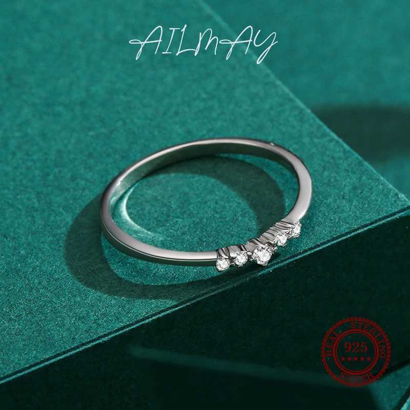 Ailmay New Arrival Simple Cubic Zirconia Fashion Charm 925 Sterling Silver Stackable Rings For Women Wedding Engagement Jewelry H260320 - view 4