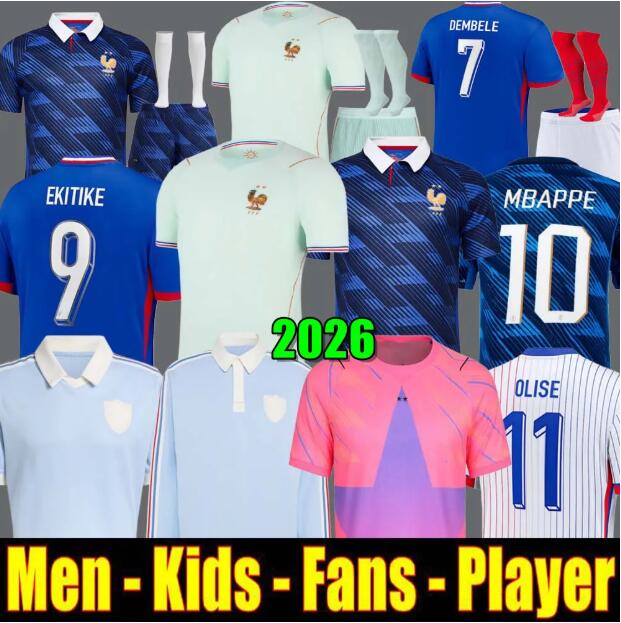 Maillot De Foot French Soccer Jerseys 2025-2026 Doue Mbappe, Griezmann, Dembele Kit for Men, Women & Kids - Home & Away Fans Player France Football Shirt