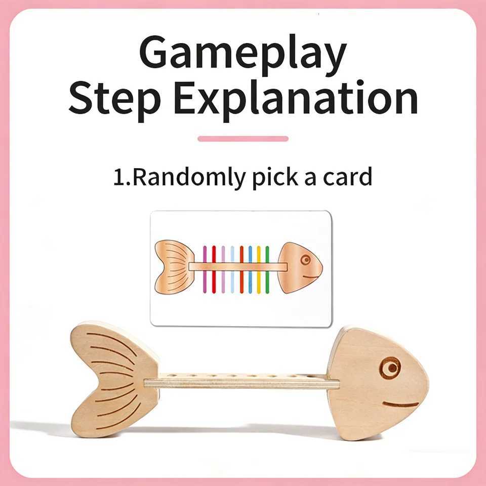 Wooden Fishbone Color Matching Toy Motor Skills Game 30 Card Educational Balance Kids Preschool Learning Activity Home Classroom Y260319
