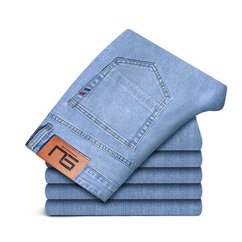 2024 Summer New Mens Thin Light Blue Slim Fit Jeans Fabric Business Fashion Elasticity Denim Trousers Male Brand Pants D260320