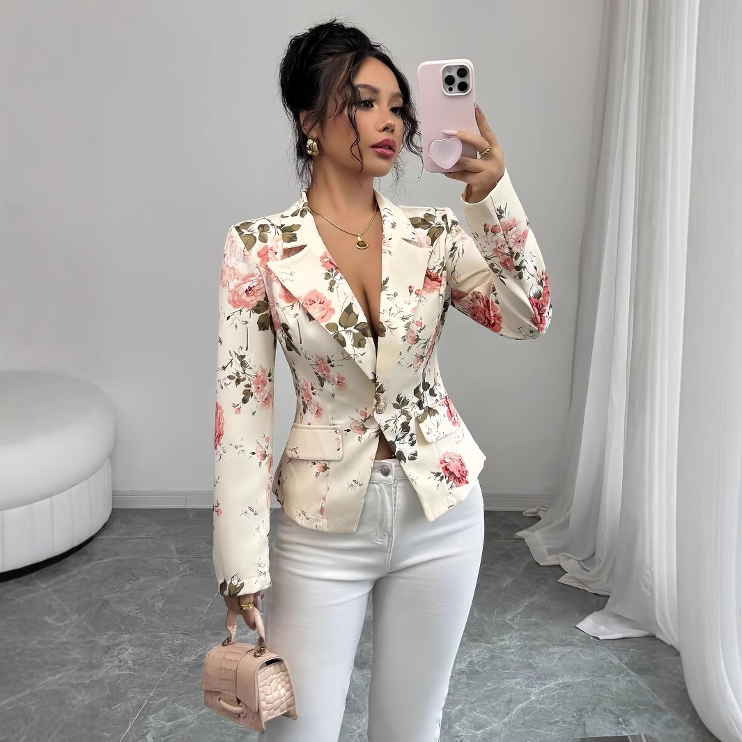 Luxury Brand Designer Clothes 2025 Spring And Autumn European And American Women's Fashion Printed Slim-Fit Small Blazer In Style