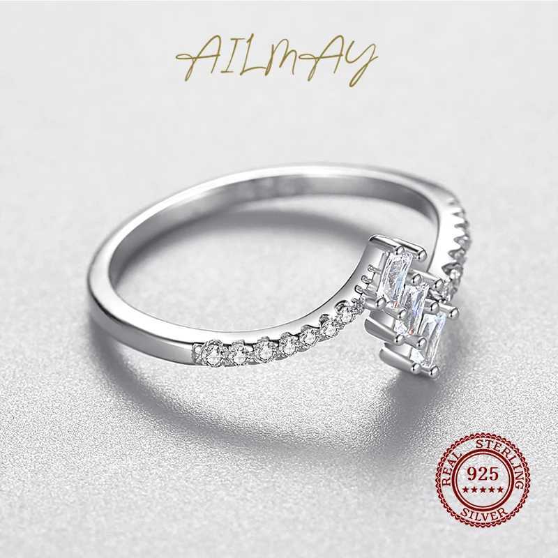 Ailmay Top Quality Real 925 Sterling Silver Trapezoidal Clear CZ Charm Rings For Women Girls Anti-allergy Fine Jewelry Gifts H260320 - view 5