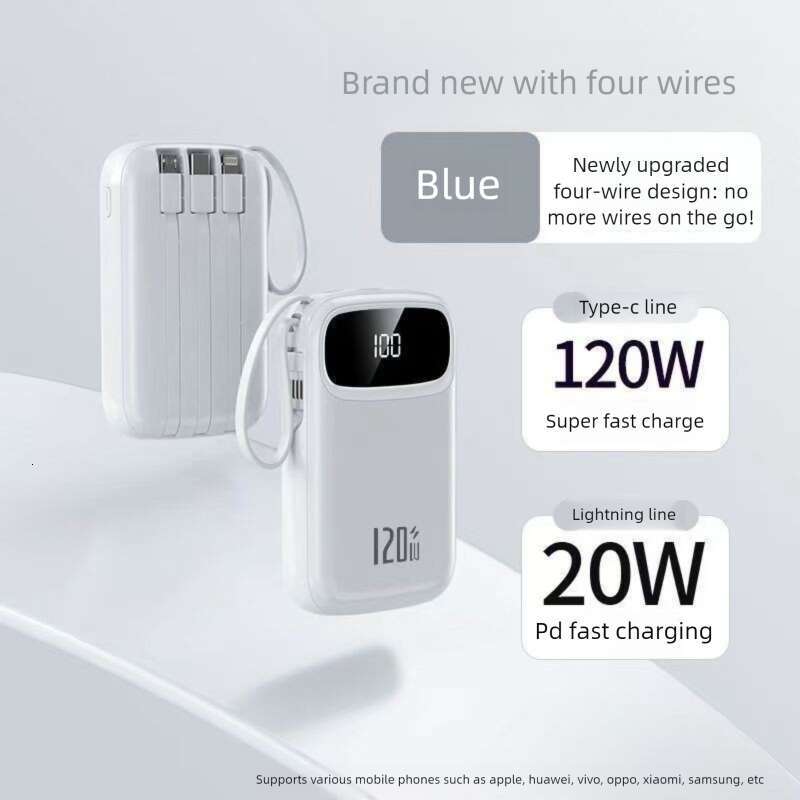 Famous Brand New 20000mAh Power Bank 120W Super Fast Charging Built In Cable Large Capacity Mini Portable External Battery CKS