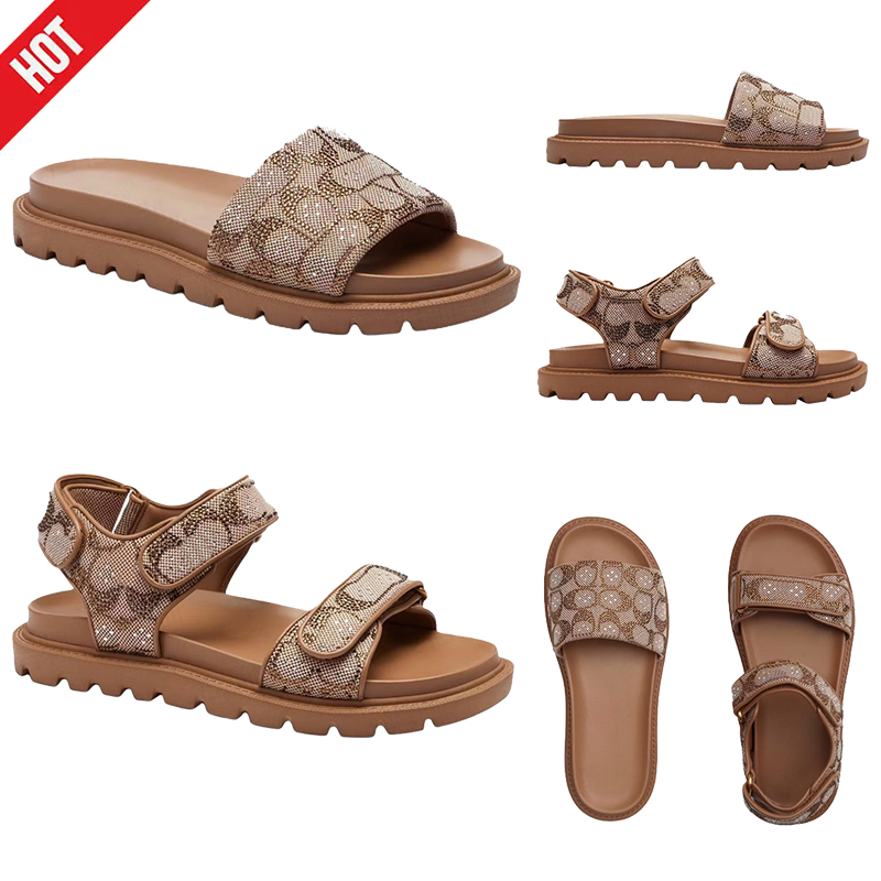 Designer Sandals Coacs Slides BRYNN SLIDE SANDAL Logo-Plaque Platform Sandals Luxury Womens Slides Sunmmer Beach Slide Fashion Ladies Brown Flat Casual Slippers