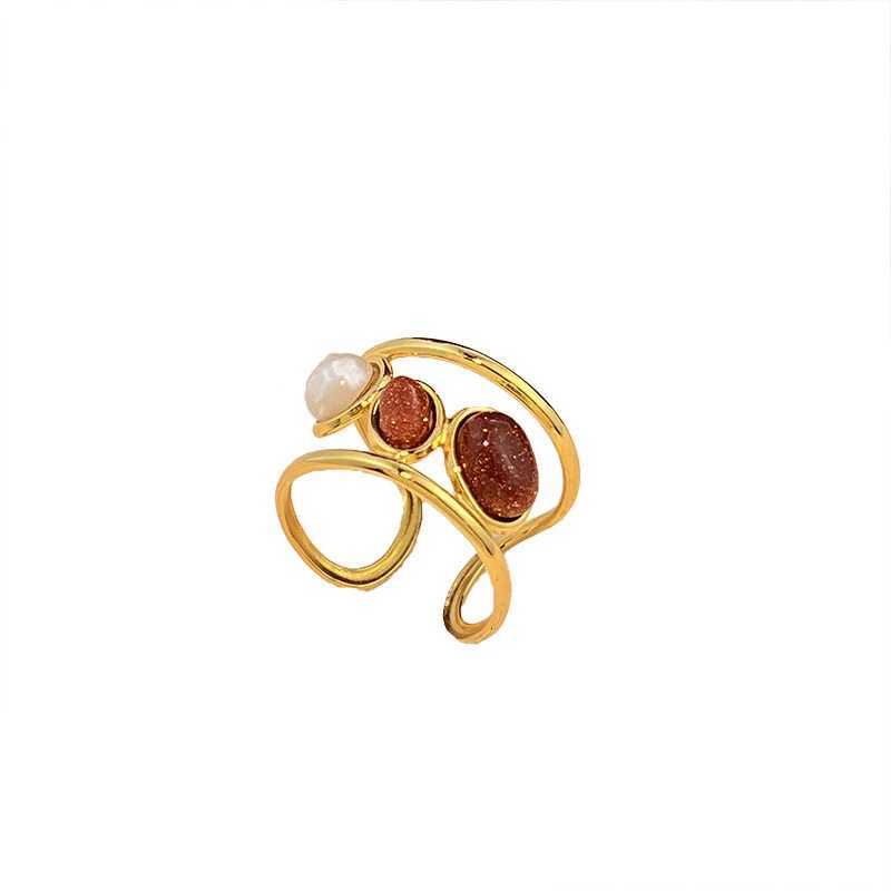 Stainless Steel Inlay Brown Oval Stones Rings for Women Men Classic Vintage Wide Chunky Opening Rings Banquet Jewelry H260320 - view 7