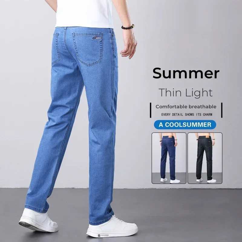 2025 Summer Thin Mens Casual Jeans Classic Style Stretch Straight Fashionable Versatile Light Business Denim Long Pants Male D260320