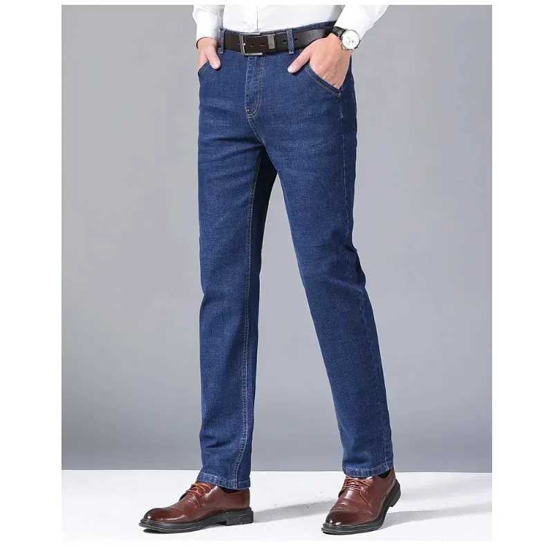 2026 Spring and Autumn Classic Men Fitted Stretch Jeans Business Casual Cotton Denim Straight Leg Pants Male Black Blue Trousers D260320