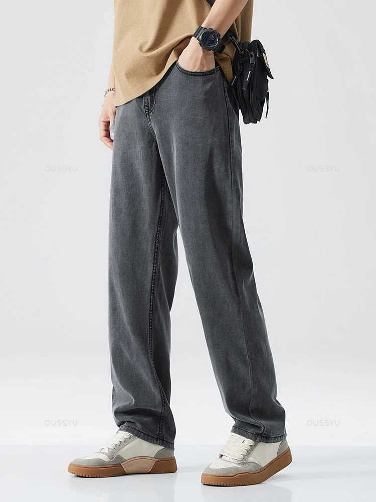 High Quality Brand Clothing Lyocell Fabric Mens Jeans Classic Business Straight Denim Pants Work Trouser Male Plus Size 40 42 D260320