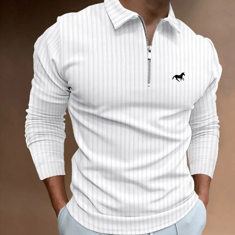 Mens Long Sleeved Zipper Polo Shirt Casual Lapel Fashionable Top y260312