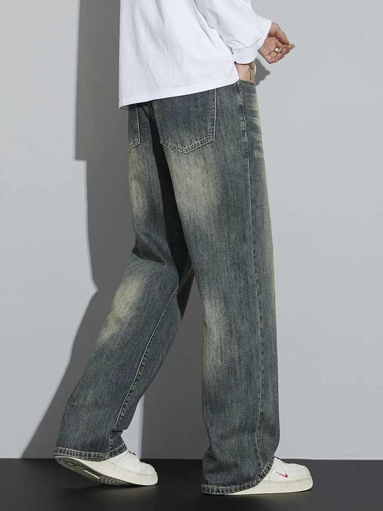 Cotton Baggy Men Wide Leg Jeans Retro Loose Streetwear Fashion Korean Straight Washed Denim Trousers High Quality Brand Clothes D260320
