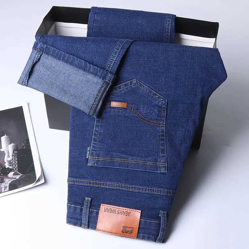 Autumn Spring Business Jeans Men Casual Comfortable Straight Denim Pant Stretch Fashion Classic Soft Premium Blue Black Trousers D260320