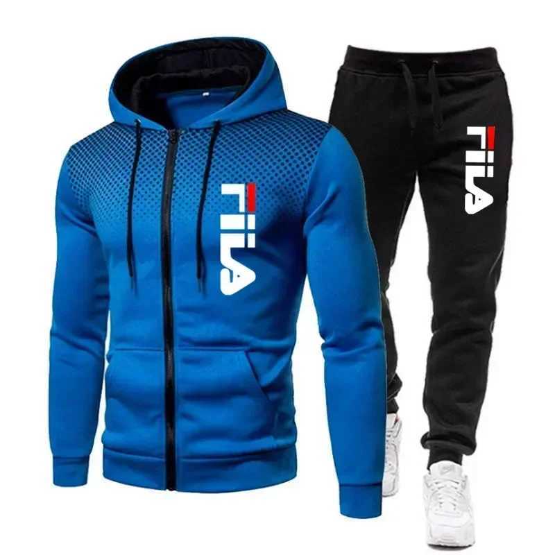New mens casual jogging fitness sportswear set with zipper hooded jacket and pants set M260320