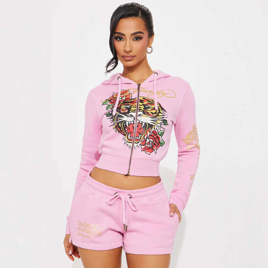 New European And American Clothing Cross-Border Foreign Trade Amazon Women's Printed Long-Sleeve Shorts Fashion Set
