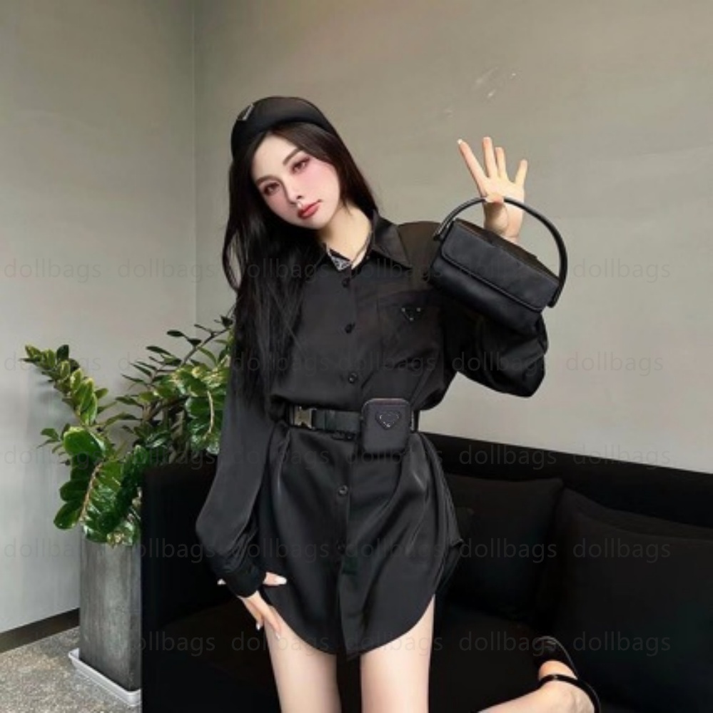 Designer women early spring new style with waist bag comfortable long sleeved T-shirt top women casual classic loose slimming single breasted shirt SML