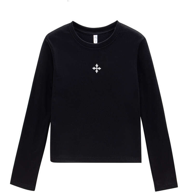 Spring And Autumn New Niche Cross Flower Pattern Design Simple Versatile Slim Fit Slimming Hot Girl Long Sleeve Top Base Shirt Luanyun