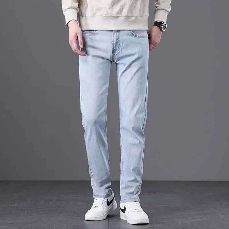 Classic Men Vintage Cloth High Waist Trousers 2024 Autumn Loose Straight Stretch Wash Jeans High Quality Sky Blue Brand Pants D260320