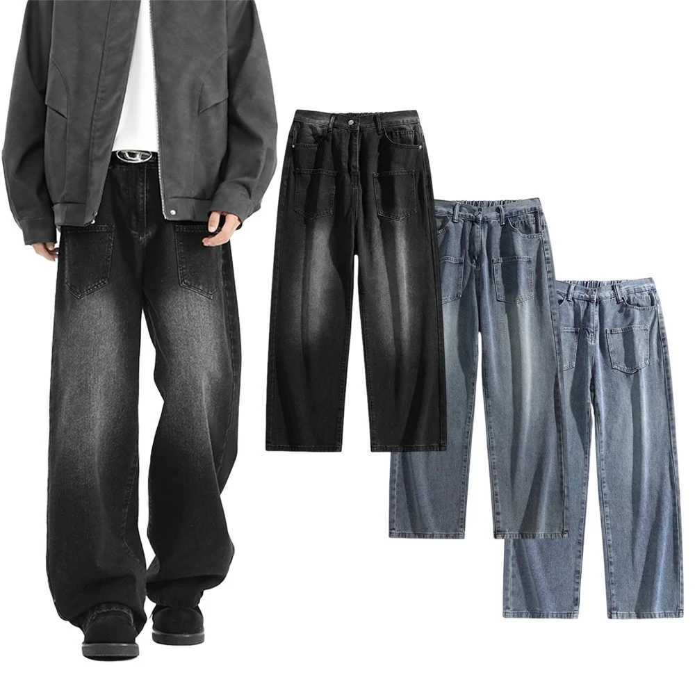 Wide-leg Retro Washed Denim Pants for Men Streetwear Jeans Man Fashionable Loose Straight-leg Jean Pants for All Four Seasons D260320