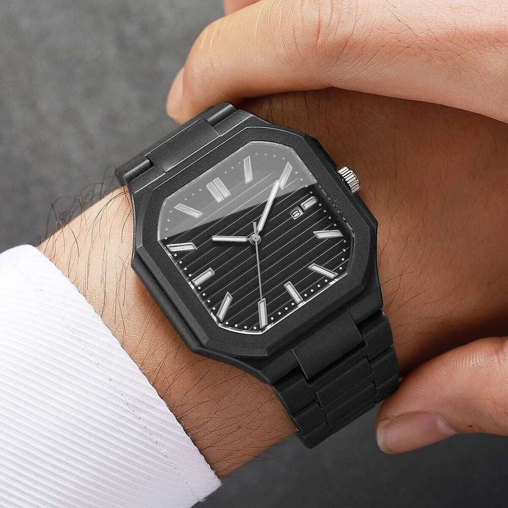 Fashion Square Dial Men Calendar Quartz Watches Casual Plastic Band Wristwatch for Man Clock Reloj Hombre Without Box