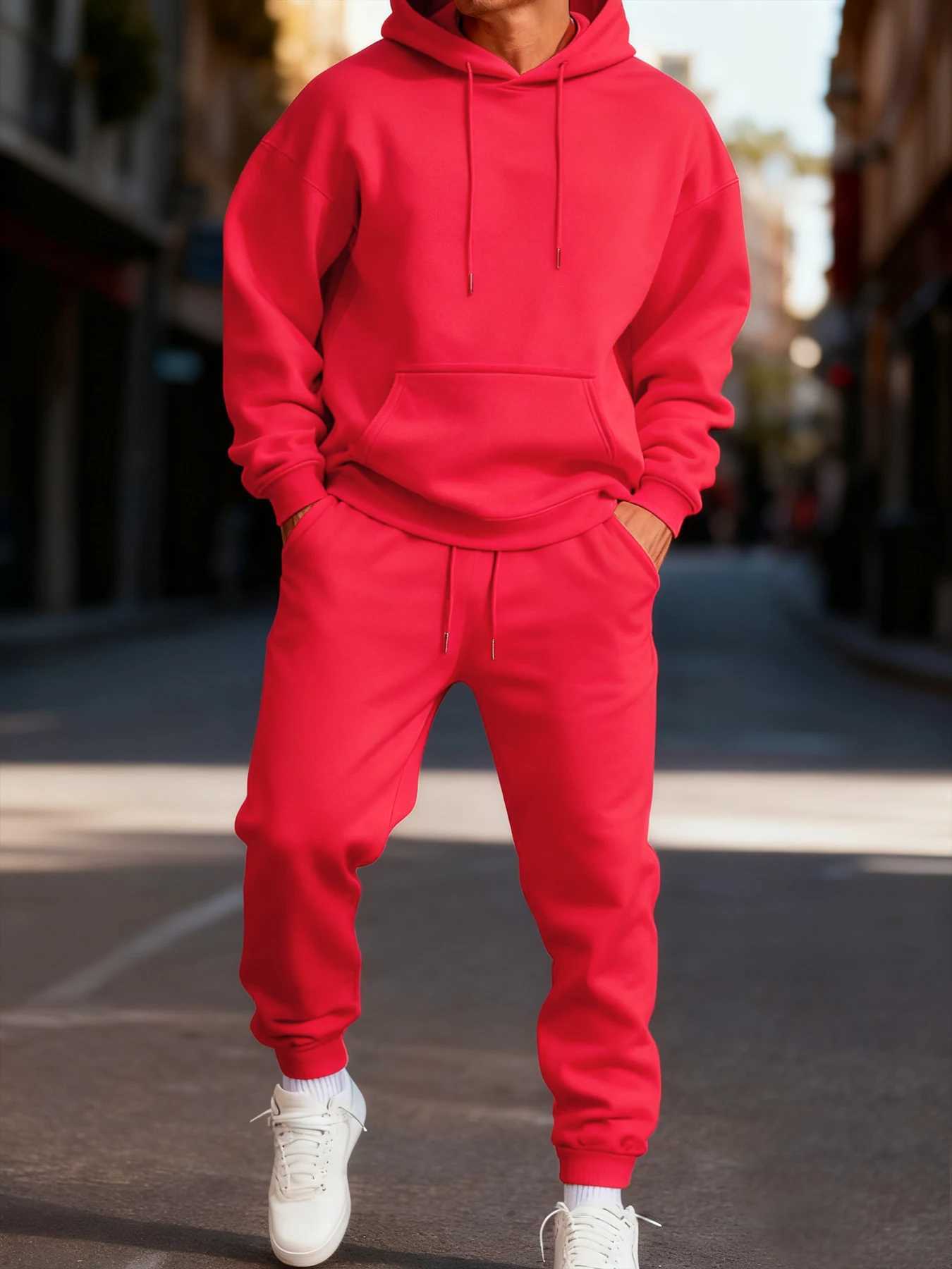 Mans Hoodie Set Winter Solid Color Two Pices Sets Long-Length Street Clothes Casual Sports Sweatpant Hoody Unisex Fashion Suit M260320
